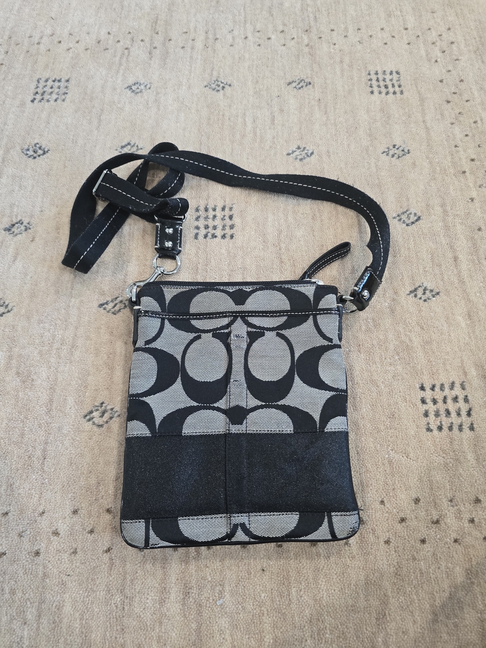 Coach Black and Gray Signature Crossbody Pouch